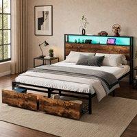 STILVORA Bed Frame 4ft6 Double with storage black & walnut