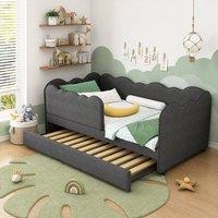 STILVORA Bed Frame 3ft Single with Trundle grey linen