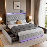 STILVORA Bed Frame 4ft6 Double with storage grey velvet