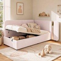 STILVORA Bed Frame 3ft Single with storage pink velvet