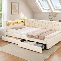 STILVORA Bed Frame 3ft Single with USB beige linen