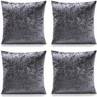 Luxury Living Crushed Velvet Cushions Set of 4 With Fibre Filled Pads in Charcoal | Size: 45 cm x 45 cm