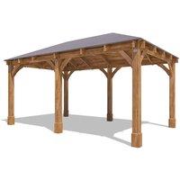 Dunster House Wooden Garden Gazebo 5x3m Heavy Duty With Roof Shingles Leviathan in Brown