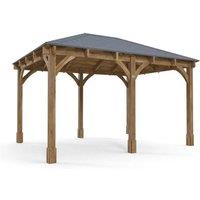 Dunster House Wooden Gazebo Heavy Duty with Roof Shingles 4m x 3m - Leviathan in Brown
