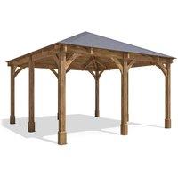 Dunster House Wooden Gazebo 4x4m Heavy Duty Patio Shelter Roof Shingles Leviathan in Brown