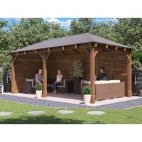 Dunster House Wooden Gazebo Kit with Louvre Wall & Shingles 6m x 3m - Leviathan in Brown