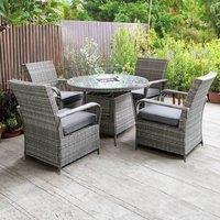Oseasons Windsor Rattan 4 Seat Firepit Dining Set in Mixed Grey