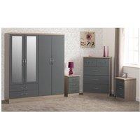 Seconique Nevada 4 Door 2 Drawer Mirrored Wardrobe Bedroom Set in Grey