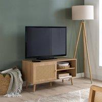 Birlea Croxley Small TV Unit Oak Rattan Entertainment Stand in Light Oak
