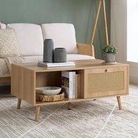 Birlea Croxley Coffee Table Oak Rattan with Storage in Brown
