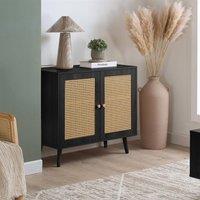 Birlea Croxley 2 Door Sideboard Black Rattan Storage Cabinet