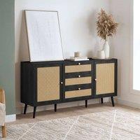 Birlea Croxley 2 Door 3 Drawer Sideboard Black Rattan Storage Cabinet