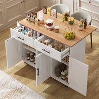 Matteo White & Natural Kitchen Island - Foldable Top, Storage & Wheels