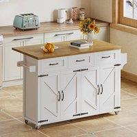 Matteo Kitchen Island on Wheels - Foldable Tabletop - Barn Style White