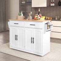 Matteo Dropleaf Kitchen Island Trolley with Foldable Top - White/Natural in White