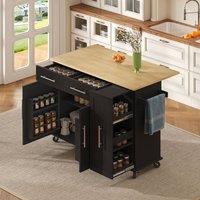 Matteo Kitchen Island - Drop Leaf, Storage Organiser, Mobile - Black