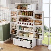 Matteo White Tall Kitchen Storage Cabinet - Adjustable Shelves & Wine Rack