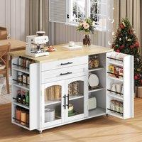 Matteo Mobile Kitchen Island - Foldable Worktop & Storage - White