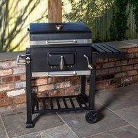 Samuel Alexander 115x46x106cm Black Steel Portable Rectangular BBQ Trolley with Thermometer Gauge & Cover | Size: 115 x 46 x 106 cm