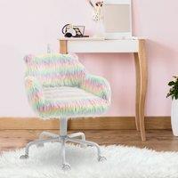 VINSETTO Fluffy Desk Chair with Arms Faux Fur Home Office Chair with Wheels
