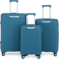 Infinity Leather Hard Shell Classic Suitcase 8 Wheel Cabin TSA Luggage Case Holiday Travel in Blue | Size: Small