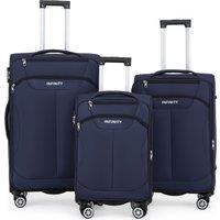 Infinity Leather Soft Shell Suitcase 8 Wheel Luggage Travel TSA Light Carry On Cabin Bag in Navy | Size: Large