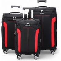Infinity Leather Expandable Soft Shell Suitcase 8 Wheel Luggage Travel Light Carry On Cabin Bag in Black | Size: Small