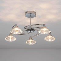 Harper Living Polished Chrome Spiral 5 Light Semi Flush Ceiling Light in Silver