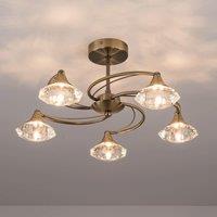 Harper Living Spiral 5 Light Semi Flush Ceiling Light Antique Brass in Light Brown