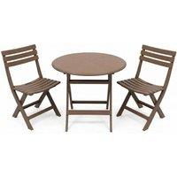 Alivio 3-Piece Folding Bistro Set with Round Table & 2 Chairs Compact Outdoor Garden Furniture in Brown