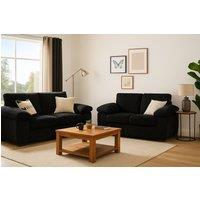 SquareBoxx Positano Jumbo Cord Fabric 3+2Seater Sofa Set in Black