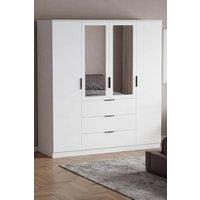 Home Discount Vida Designs Trega 4 Door 3 Drawer Mirrored Wardrobe Storage Furniture in White