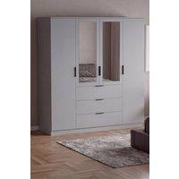 Home Discount Vida Designs Trega 4 Door 3 Drawer Mirrored Wardrobe Storage Furniture in Grey