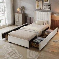 BTM Upholstered Storage Bed Frame Drawers Velvet Bed With 4 Drawers in Beige | Size: Double