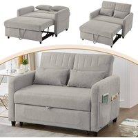 BTM 2 Seater Sofa Bed Pull Out Adjustable Backrest Convertible Sofa in Light Grey