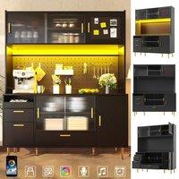 BTM Tall Cabinet Kitchen Sideboard LED Storage Pegboard Shelves in Black