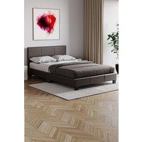Home Discount Vida Designs Lisbon Faux Leather Bed Frame UKFR Fabric with Mattress in Brown | Size: Small Double