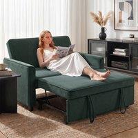 HOMCOM 2 Seater Sofa Bed, 3-in-1 Velvet Pull Out Sleeper Sofa, Dark Green