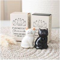 KDMD Lucky Cat Charm Set - 24 White & Black Ceramic Good Fortune Gifts