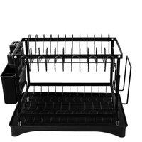 KDMD 2 Tier Sink Dish Drainer Rack Drip Tray Cutlery Holder Black