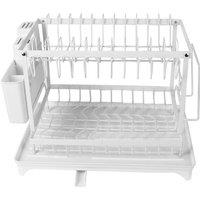 KDMD 2 Tier Sink Dish Drainer Rack with Drip Tray & Cutlery White