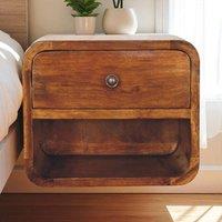 Direct Wicker Solid Wood Mini Curve Floating Bedside, 1 Drawer & Open Slot in Dark Brown | Size: 1 Pack
