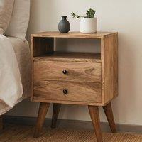 Direct Wicker Solid Wood Classic Oak-ish Bedside, 2 Drawers, 1 Open Slot in Brown | Size: 1 Pack