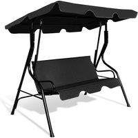 Costway Garden Patio Metal Swing Chair 3 Seater Hammock Bench Swinging Cushioned Seat in Black