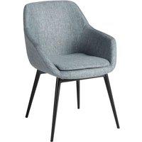 Angel Cerda Greyish-Blue Marbled Fabric Dining Chair with Black Steel Legs in Blue