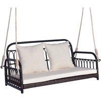 NESTLUNE Hanging Patio Swing Bench Outdoor Chair in Brown | Size: 100 cm x 100 cm