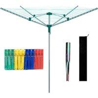 NESTLUNE Rotary Airer 4 Arm 50m Outdoor Clothes Line Washing Dryer Garden Spike in Green | Size: 110 cm x 35 cm