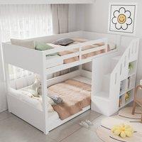 okwish Children's Bunk Bed 3ft Single with Storage Stairs White