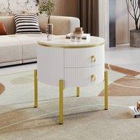 STILVORA Side Table 2 Drawer with Adjustable Legs White