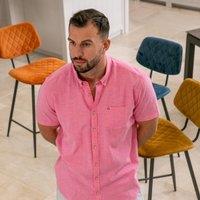 Peter Gribby Men's Short Sleeve Linen Rich Shirt in Pink | Size: Large